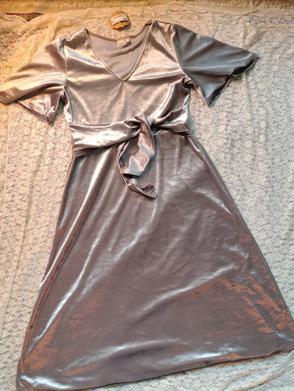 Silver Velvet BiBi Dress, Size L